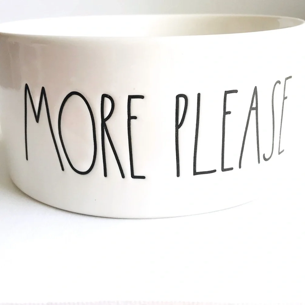 RAE DUNN More Please White Ceramic Pet Bowl 6”